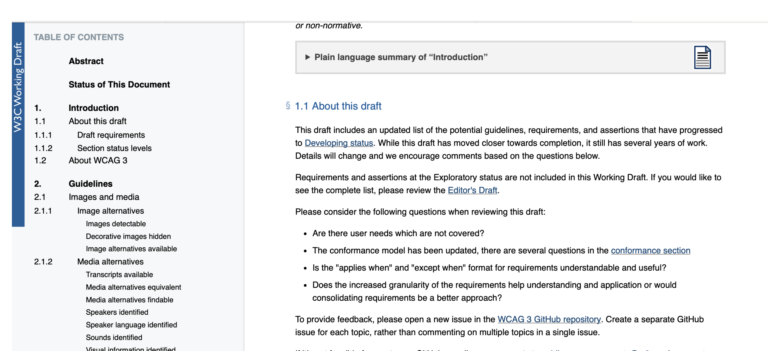Accessibility documentation and WCAG review