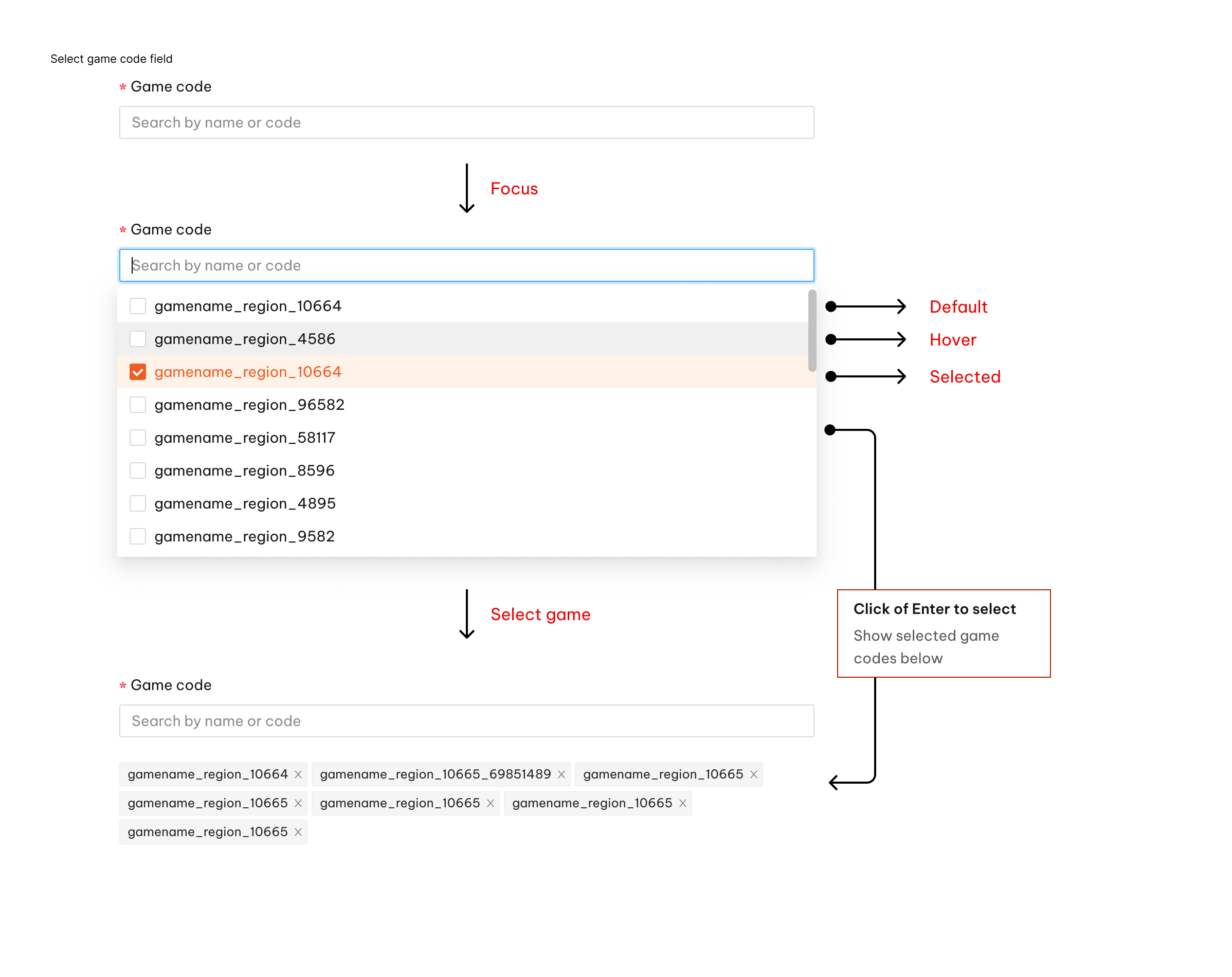 Game code multi-select behavior